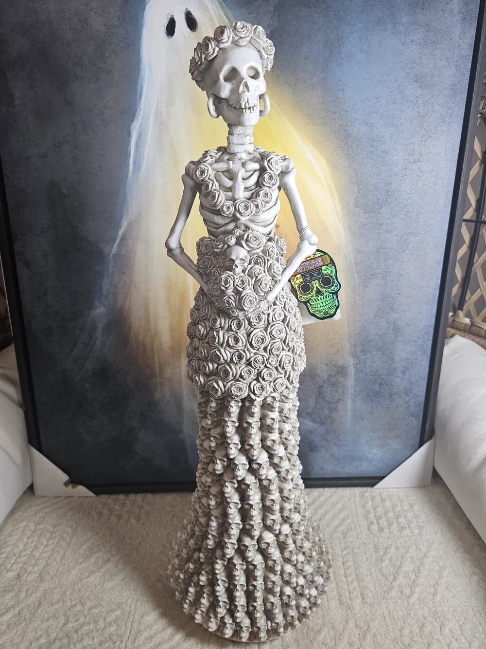24" XL Day of the Dead Skeleton Bride w/All Skulls & Roses Dress Statue Figurine - Picture 2 of 7